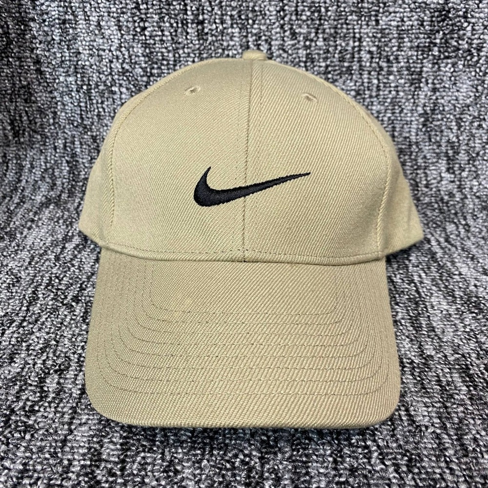 VTG Nike Swoosh Strapback Dad Hat Tan Khaki Cap Just Do It Grey Tag 90s Y2K